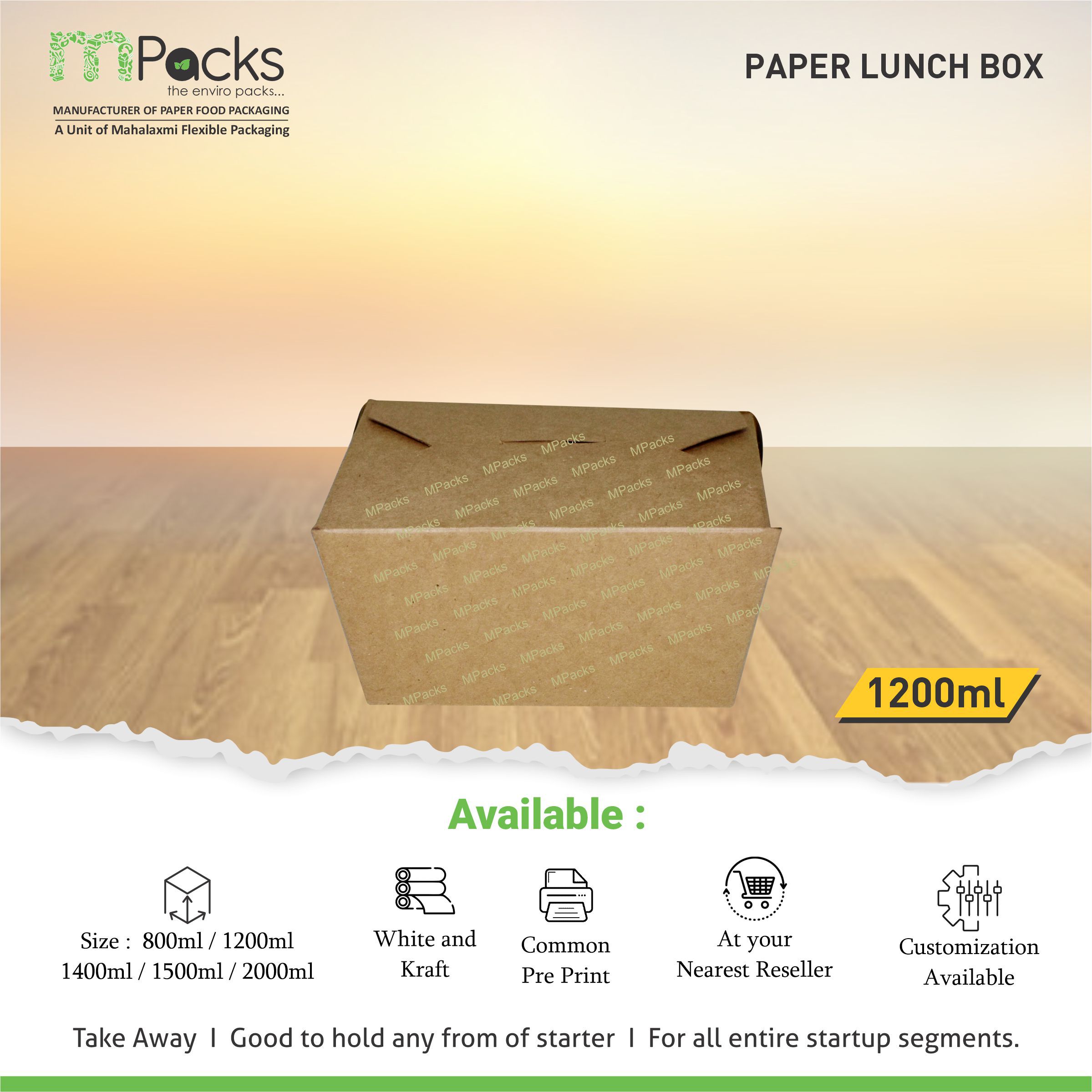 1200 ML PAPER LUNCH BOX