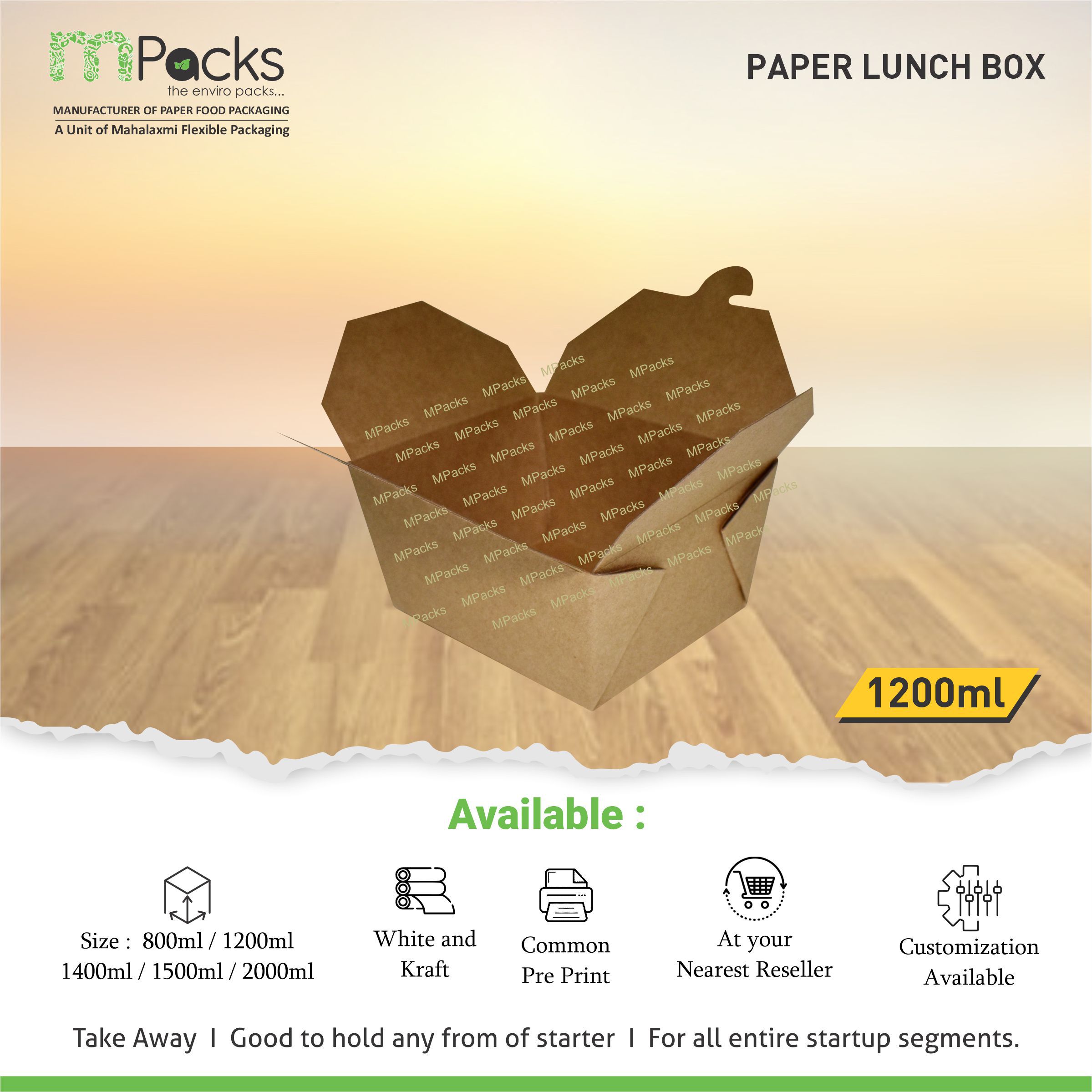 1200 ML PAPER LUNCH BOX