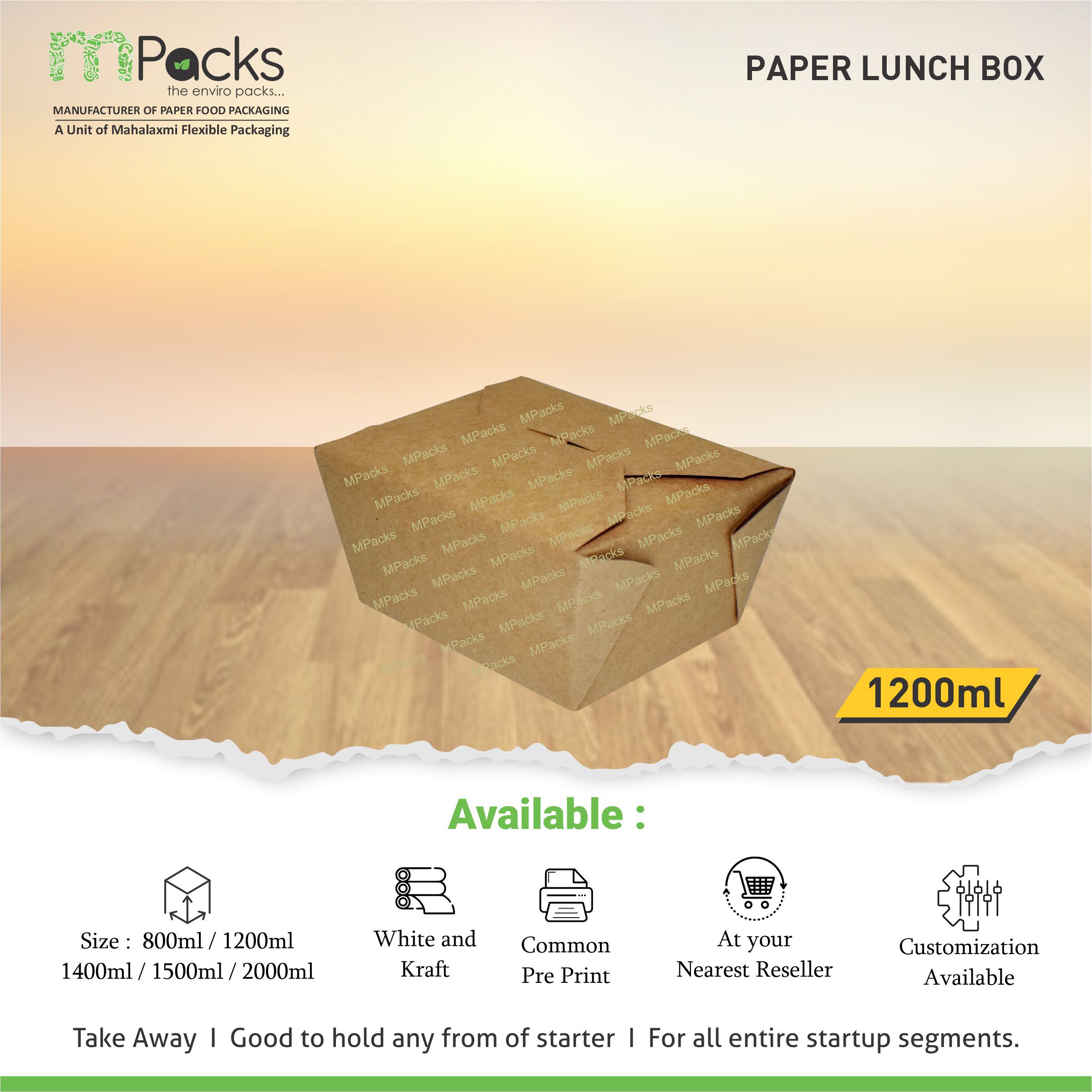1200 ML PAPER LUNCH BOX
