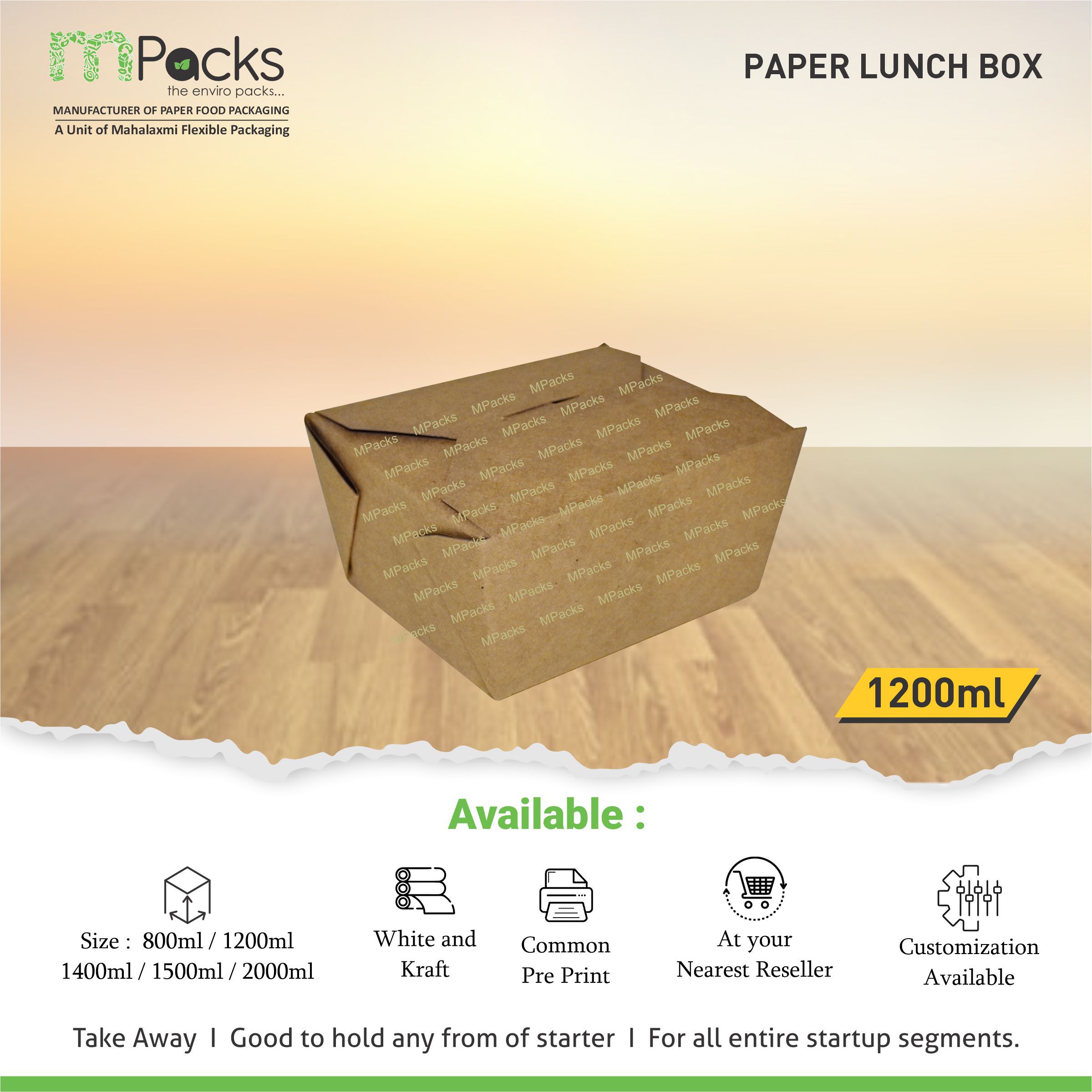 1200 ML PAPER LUNCH BOX