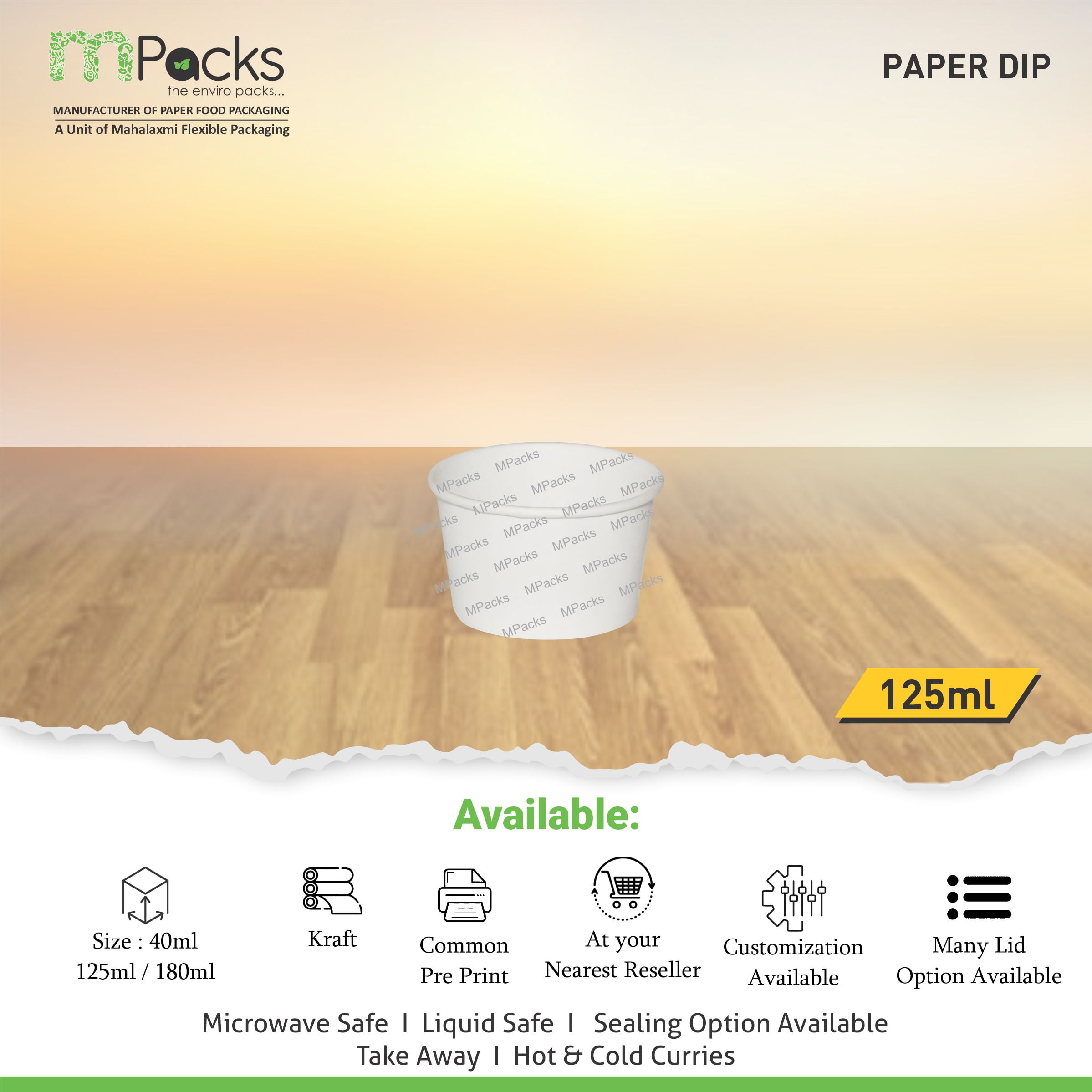 Paper Food dip Container | Paper dip White | Dip| White Paper Dip with Lid | Dip 125ml, 4oz Size