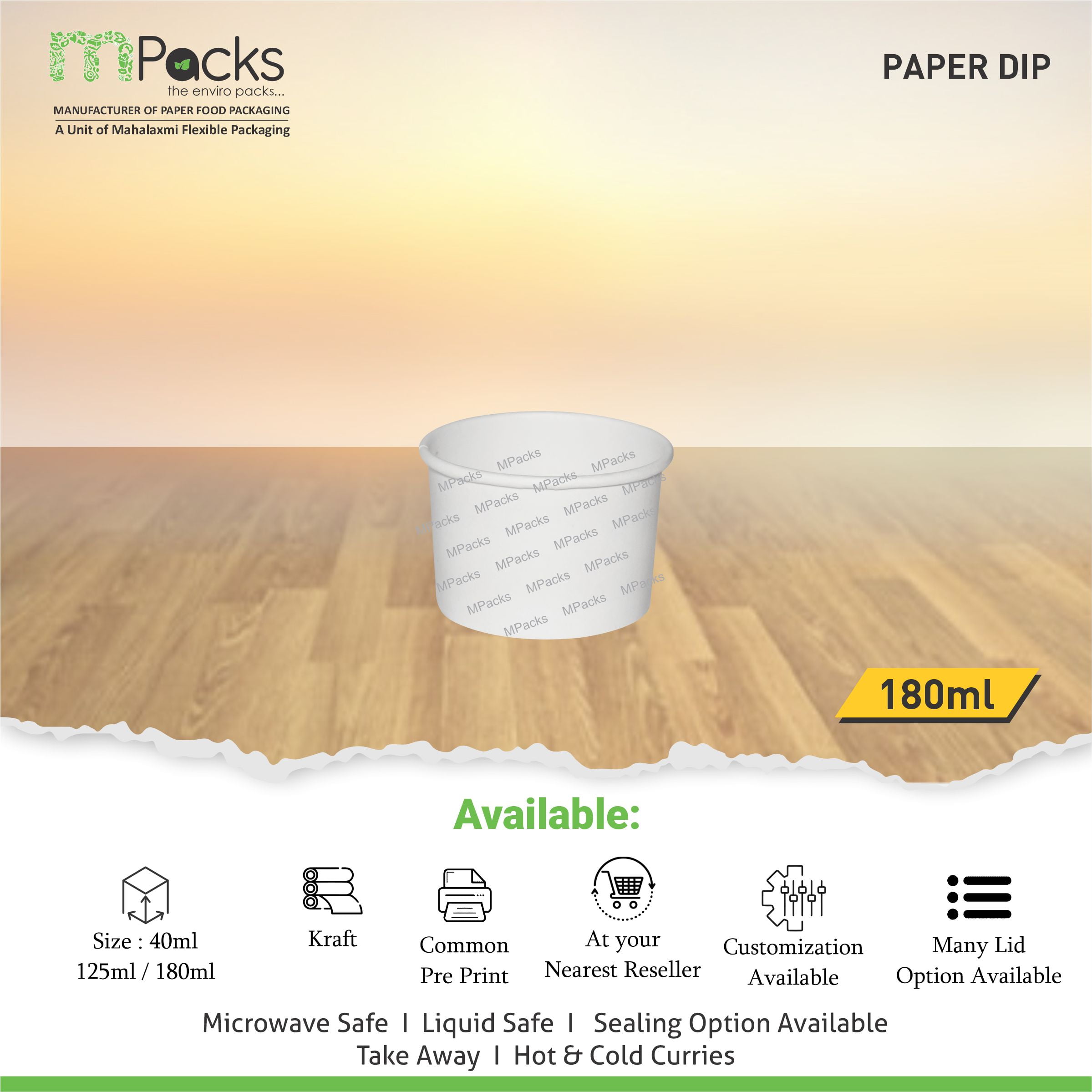 Paper Food dip Container | Paper dip White | Dip| White Paper Dip with Lid | Dip 180ml, 6oz Size