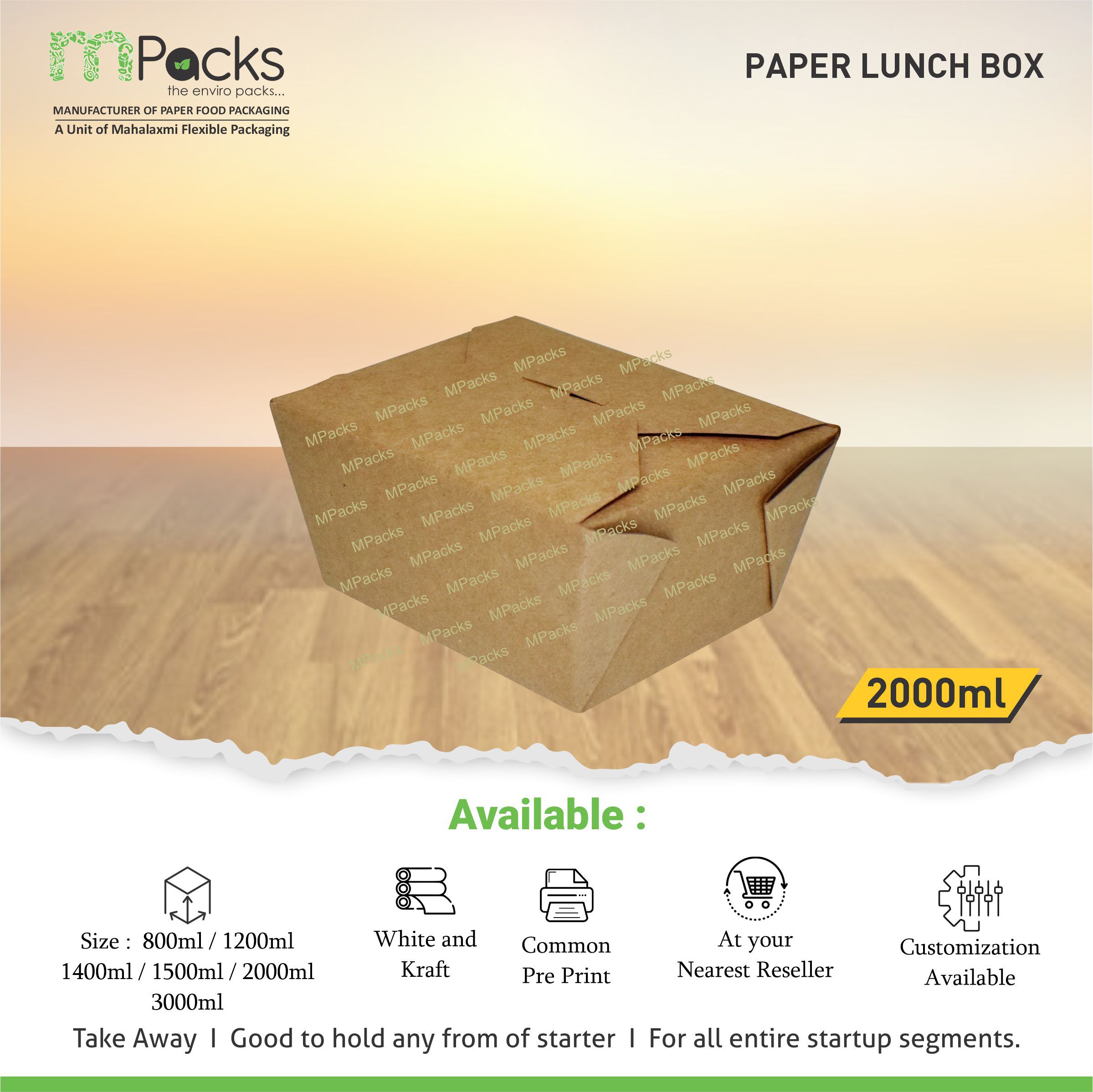 2000 ML PAPER LUNCH BOX