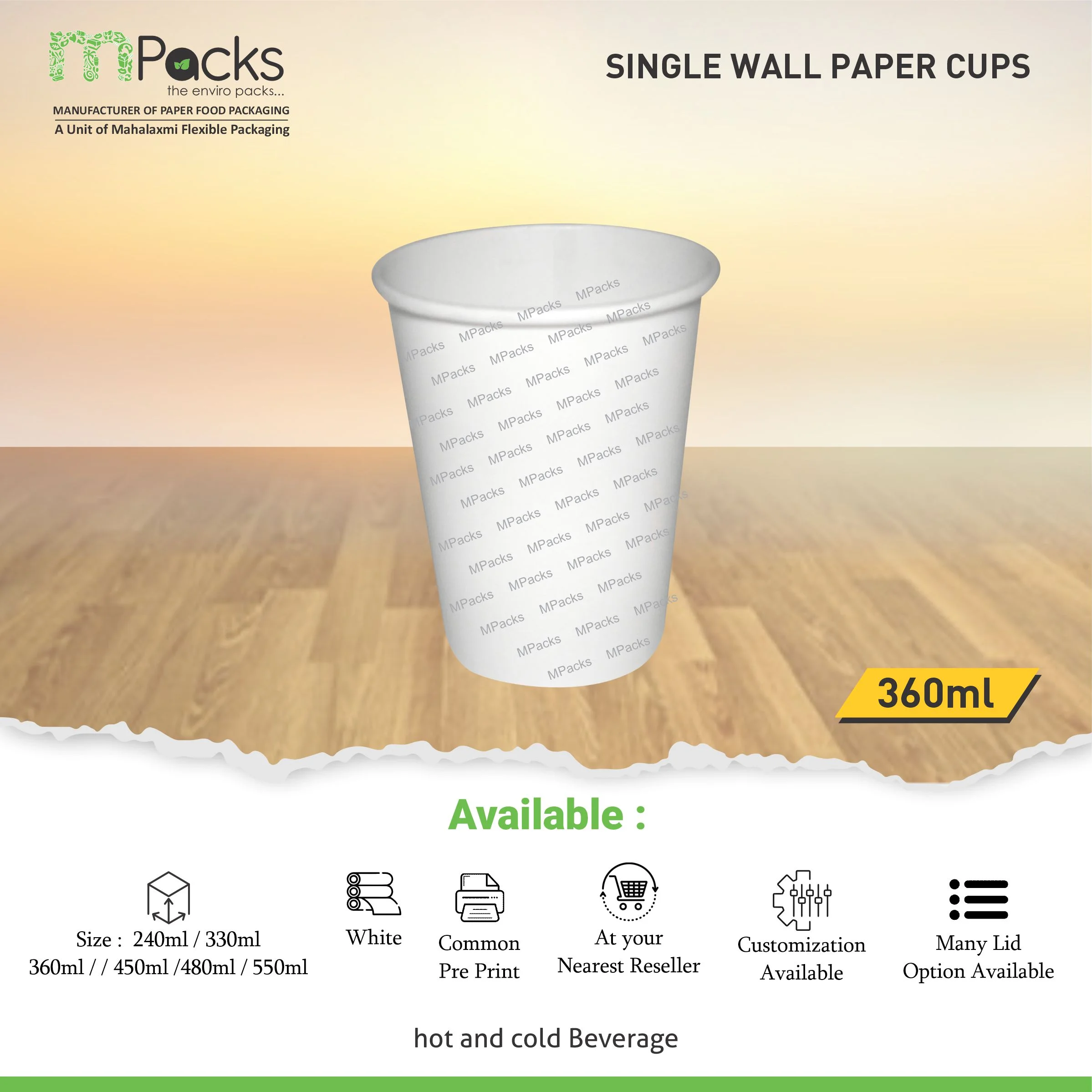 12oz/360ml Double Wall Paper Cups- Mpacks USA