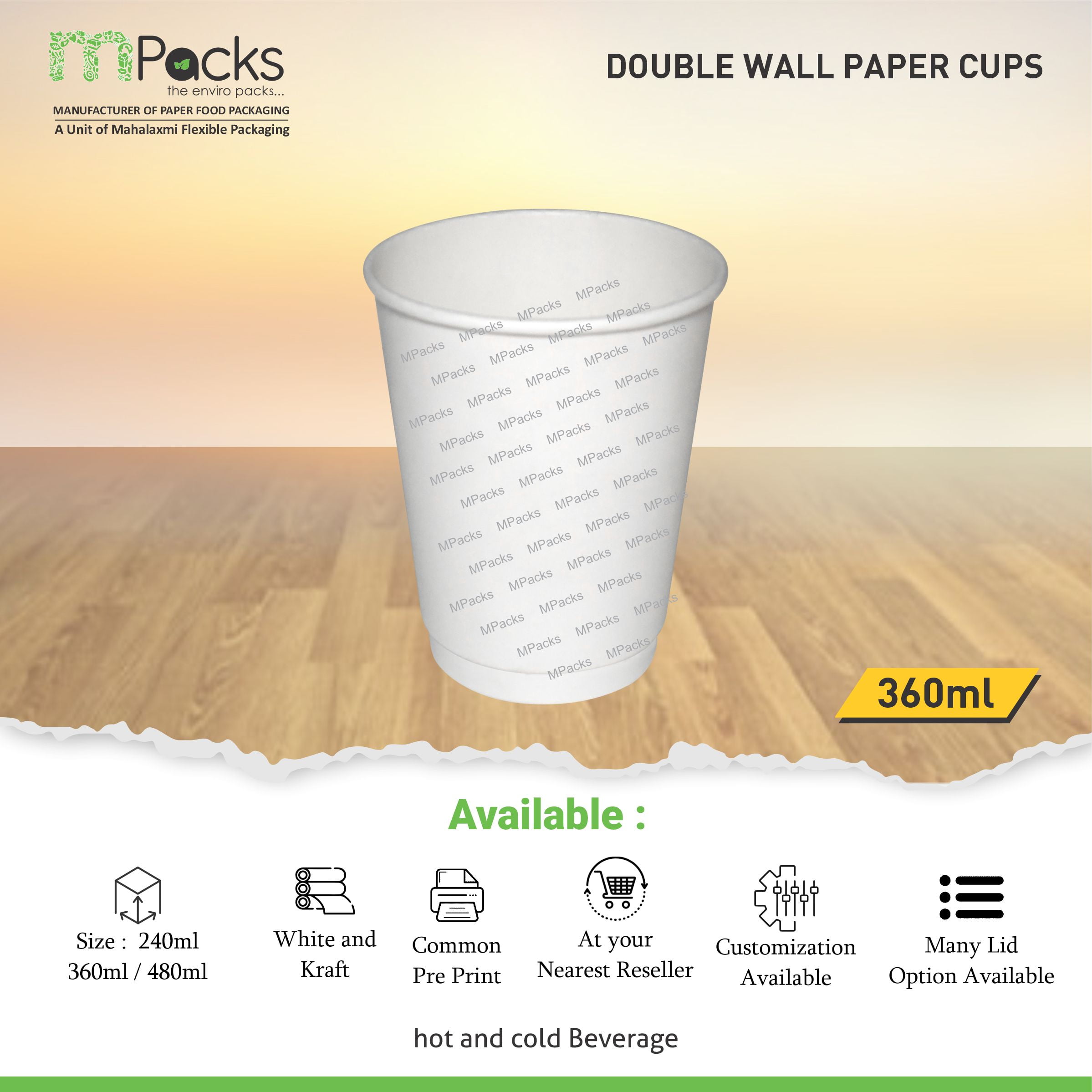 Paper Cup | Paper Glasses | Paper Cup Double Wall | Customize Paper Cup with lid - white paper 360ml or 12oz Size