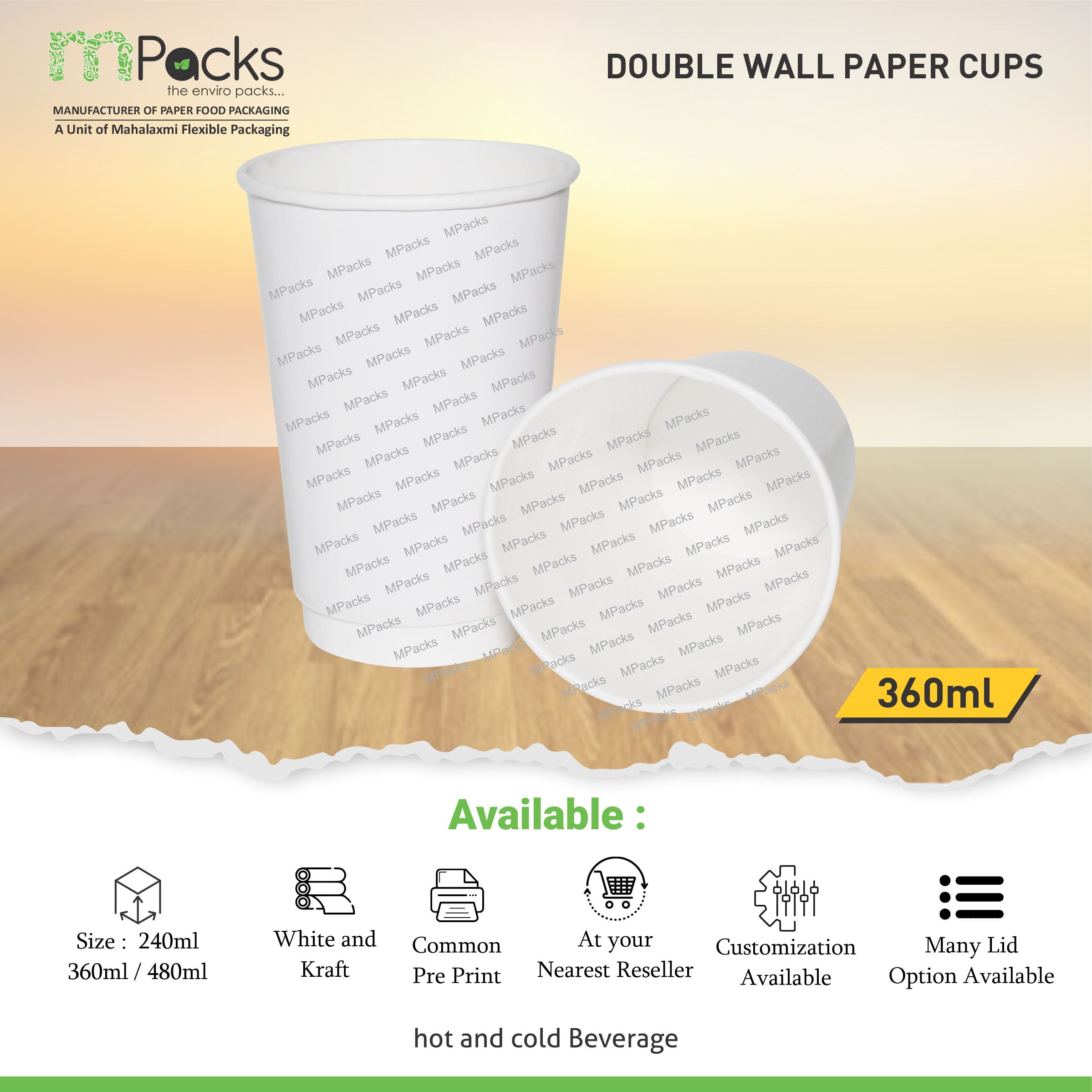 Paper Cup | Paper Glasses | Paper Cup Double Wall | Customize Paper Cup with lid - white paper 360ml or 16oz Size