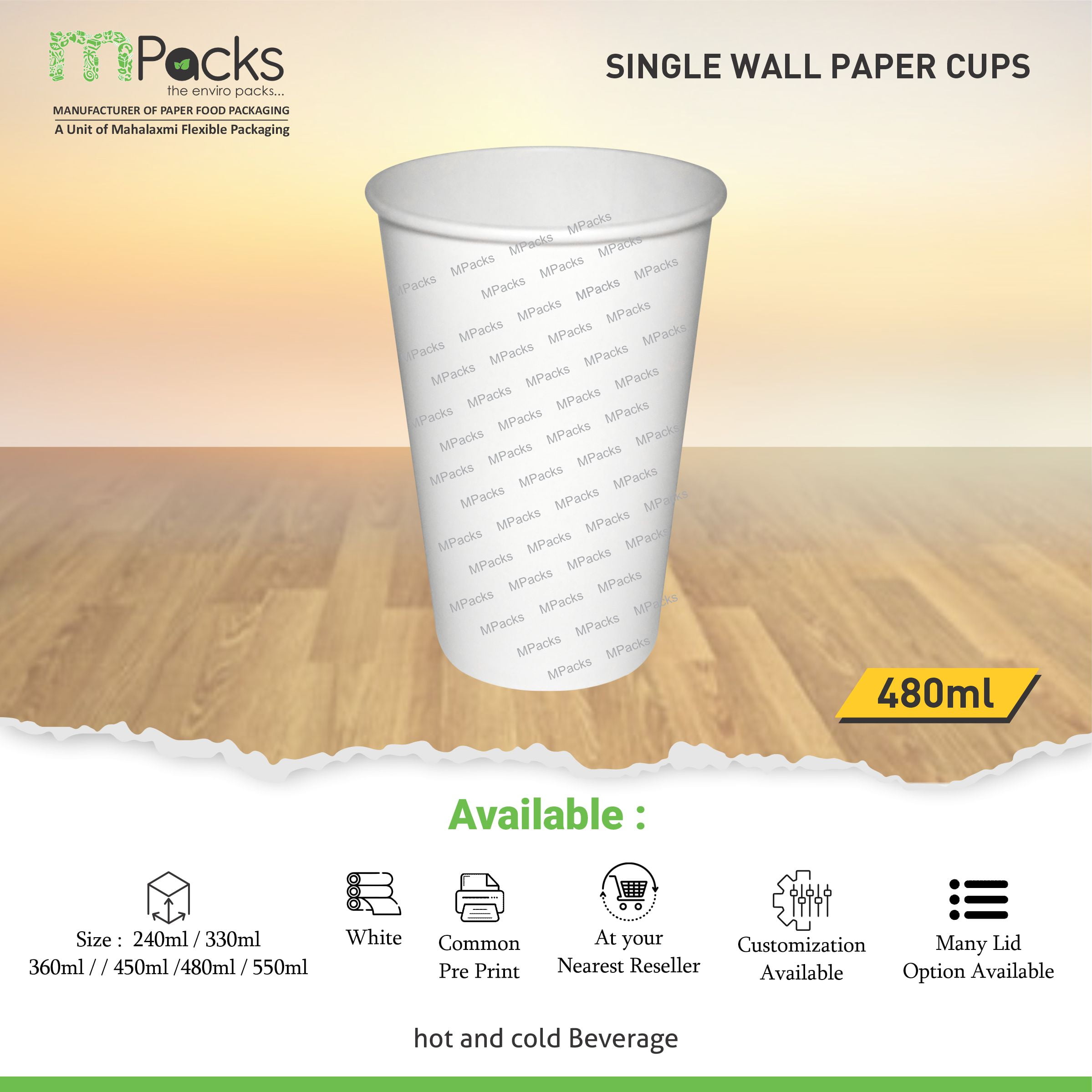 Paper Cup | Paper Glasses | Paper Cup single Wall | single Wall Paper glasses | Customize Paper Cup with lid - white and craft paper 480ml or 16oz Size