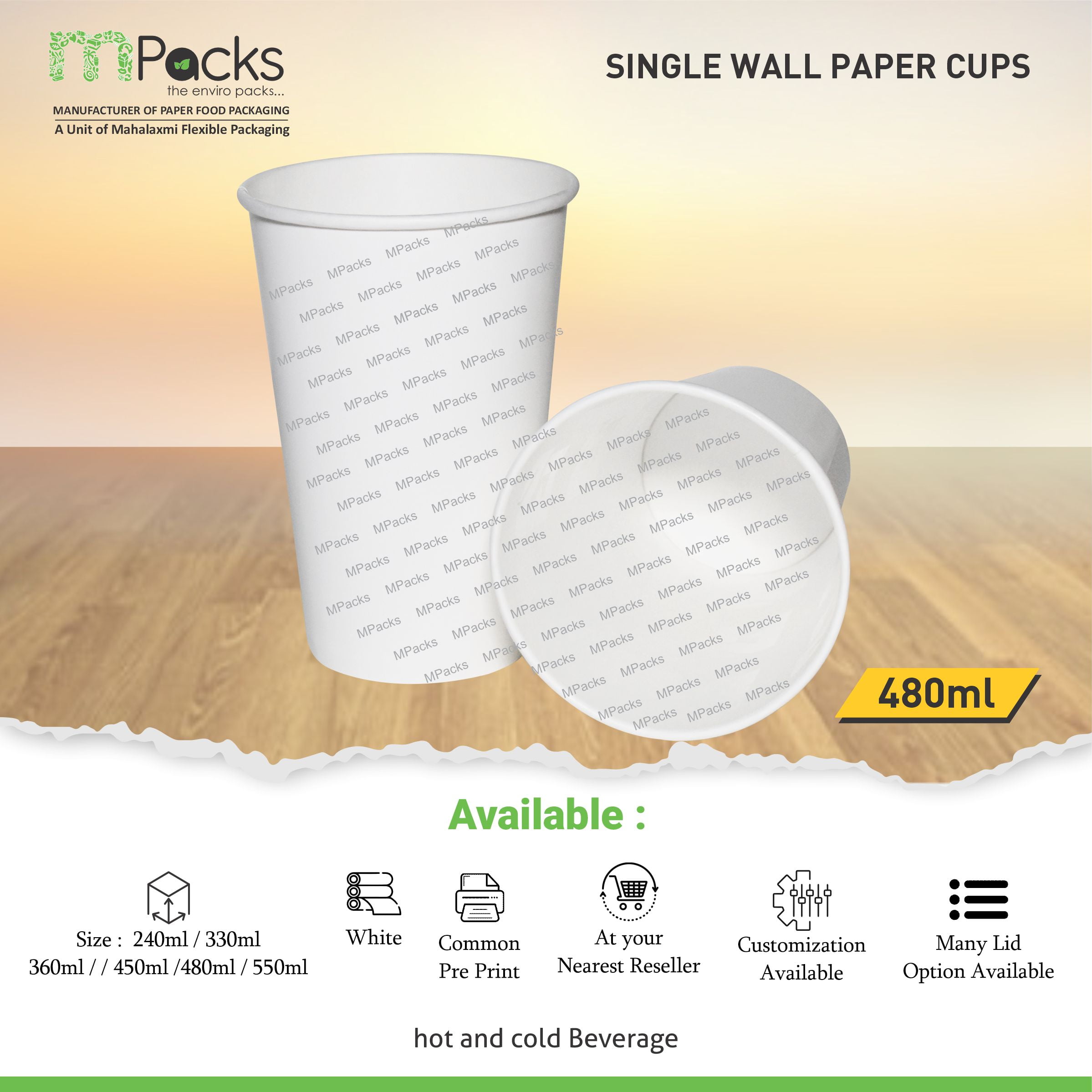 Paper Cup | Paper Glasses | Paper Cup single Wall | single Wall Paper glasses | Customize Paper Cup with lid - white and craft paper 480ml or 16oz Size