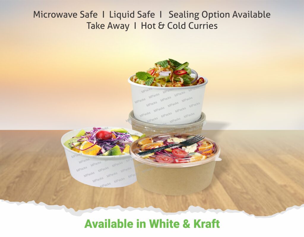 Paper Salad Bowl | Paper Flat Bowl | Customize Paper Salad Bowl with lid - All Size Available - Kraft and white paper