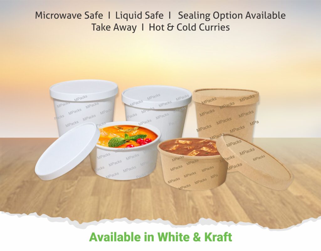 Paper Soup Bowl | Paper Flat Bowl | Customize Paper Soup Bowl with lid - All Size Available - Kraft and white paper